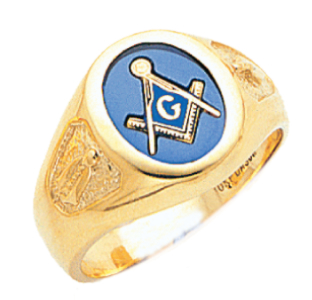 Mens Open Back 10K Gold Blue Lodge Masonic Freemason Mason Ring  
