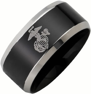   Steel Black Finished US Marine Corps USMC Military Ring  