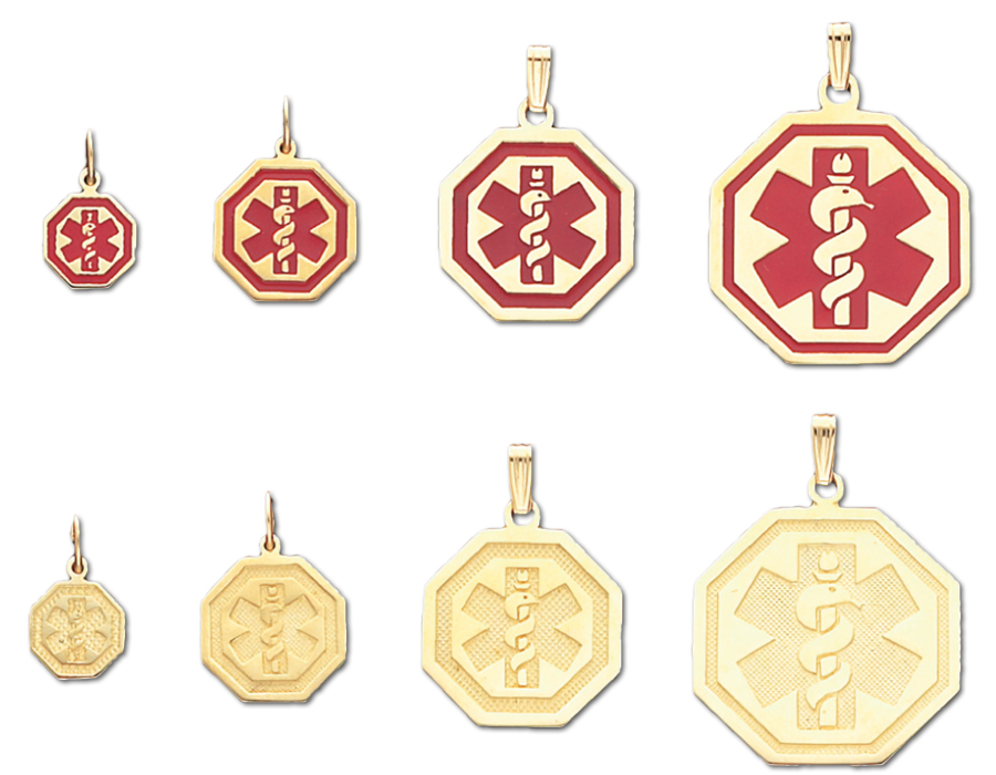 New 10k or 14k Yellow Gold Medical Alert ID Pendant Charm Necklace eBay