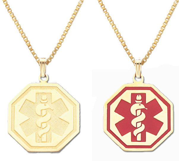 New 10k or 14k Yellow Gold Medical Alert ID Pendant Charm Necklace eBay