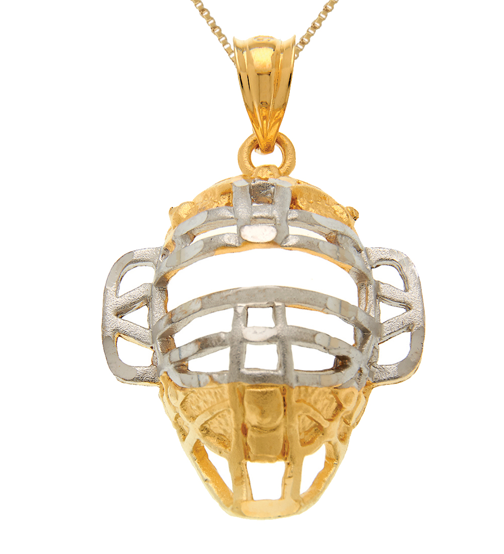 Gold Plated 0 925 Sterling Silver Baseball Catcher Mask Pendant